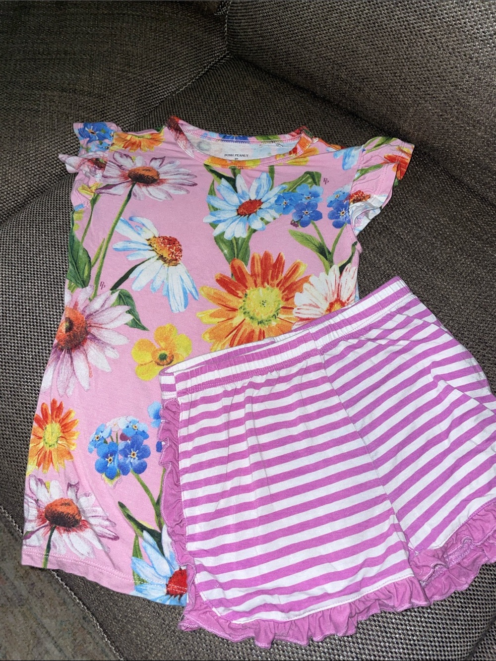 Posh Peanut Pink Floral Top with Pink & White Striped Shorts